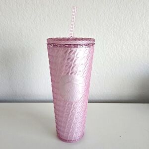 NWOT Starbucks Pastel Pink Textured Cold Beverage Travel Tumbler Straw Cup 24oz